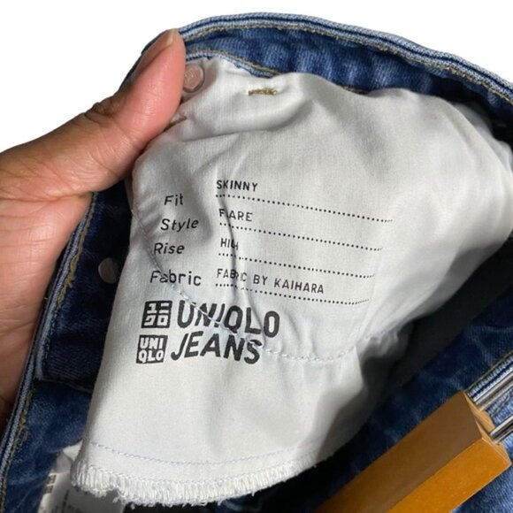 Uniqlo Women's Medium Indigo High Rise Skinny Flare Denim Jeans - Picture 7 of 8